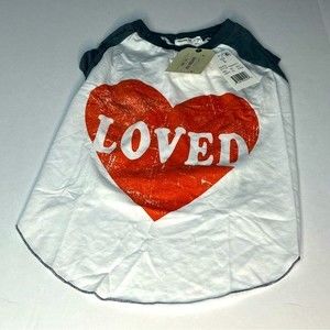 Grayson Pup Pet Lightweight Red Heart LOVED White Blue Crew Collar T-shirt NEW